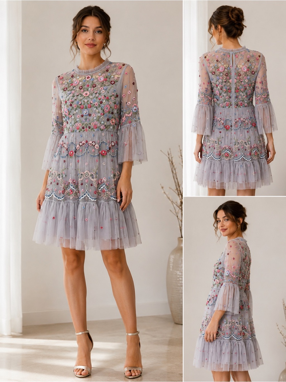 Needle & Thread 🌷 Embroidered Floral Lace Tiered Dress